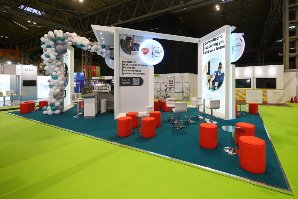 Registration stand at the Pharmacy show 2021 at NEC in Birmingham for GSK