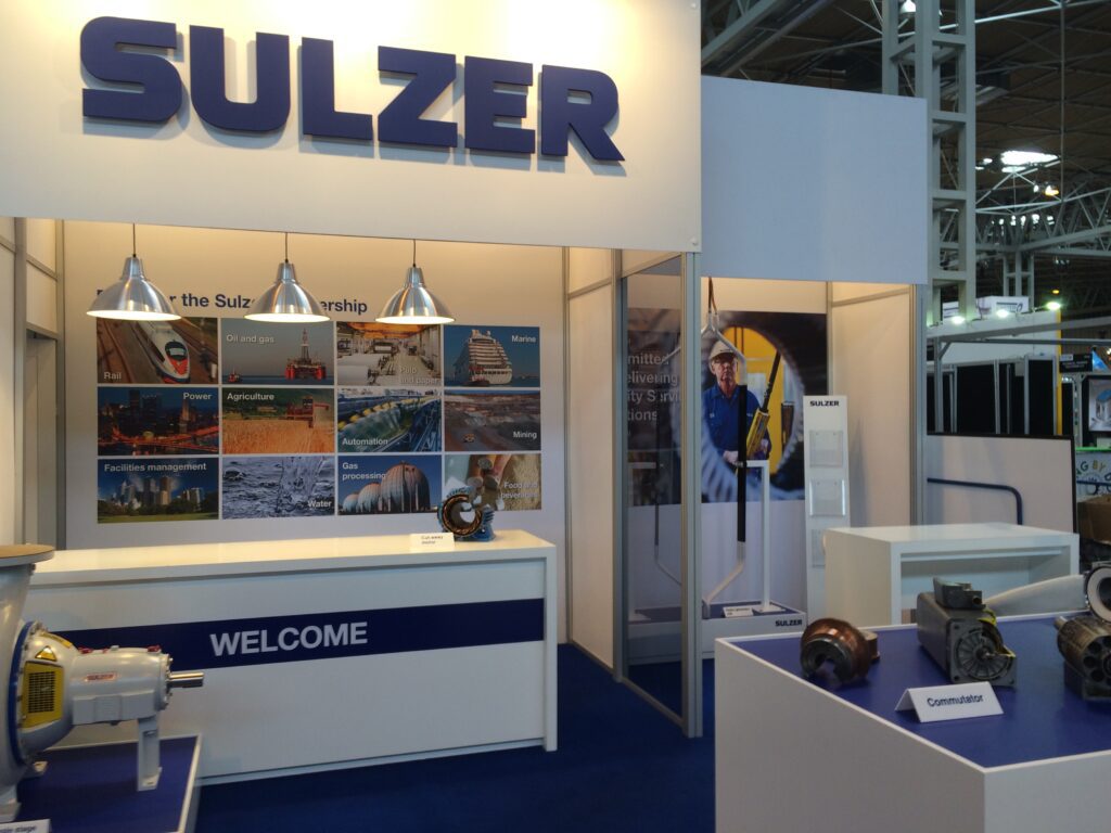 Medium exhibition stand for sulzer engineering with bespoke graphics